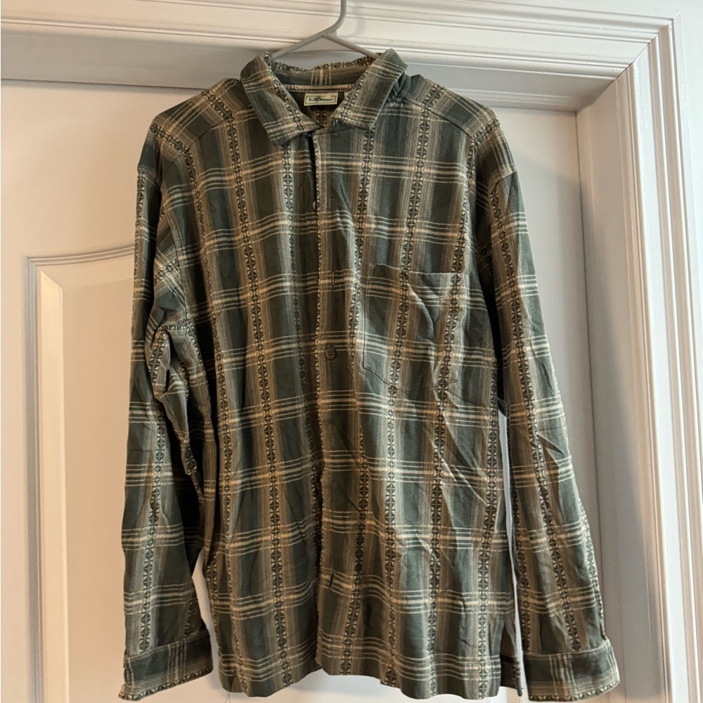 Warm LL Bean Vintage Greens Cozy Button Down Shirt
